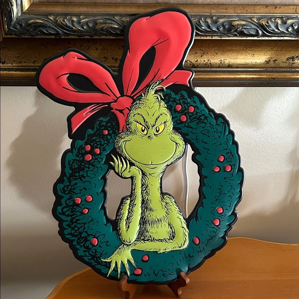 Grinch Holiday Wreath with Red Bow